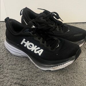 Hoka Black and White Bondi 8 (worn)